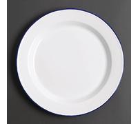 Olympia Assiette plate en acier émaillé, 245 mm/9 5/8 pouces (lot de 6), blanc avec bord bleu, assiettes de camping, GM512