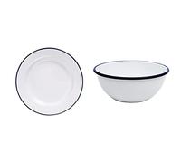 Olympia Assiette Plate en Acier Émaillé 245Mm Lot De 6 & Lot de 6 bolsà pudding en acier inoxydable émaillé 155 mm 5,5 (diamètre)