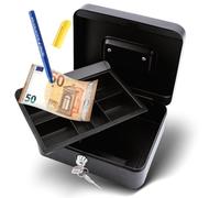 Olympia CB 700 Plus Caisse à monnaie avec détecteur de faux billets GENIE en acier revêtu par poudre, poignée escamotable, avec porte-monnaie à 5 compartiments, serrure à cylindre de sécurité, noir