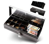 Olympia HS 170S - Caisse à monnaie verrouillable avec fente - Compatible RJ12 - 8 compartiments pour pièces et 6 billets - Fournitures de bureau - Boîte à monnaie en métal pour commerce et