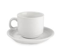 Olympia Linear Tasses à Thé Rondes Empilables en Porcelaine Blanche 200ml - Entièrement Vitrifiée avec Motif Doublé en Relief - Paquet de 12