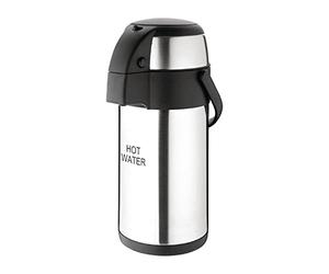 Olympia - Pump Action Airpot « Hot Water » 3 L - Distributeur de thé et café isotherme à double paroi en inox avec verrouillage de sécurité et poignée de transport DP129