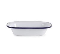 Olympia - Set de Plats à Tarte Rectangulaires Émaillés Rétro 180 x 135 mm (Lot de 6), Blanc et Bleu, Plats Robustes pour Camping, Acier Émaillé, Compatibles Four et Lave-Vaisselle, GM511