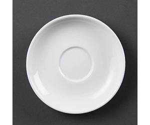 Olympia Soucoupe à espresso Whiteware 85ml (Lot de 12), blanches, compatibles avec la tasse CB464, porcelaine entièrement vitrifiée, Passe au four, au micro ondes, Certifié BS4034, CB465