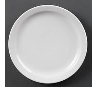 Olympia Whiteware Assiettes de Service à Rebord Étroit en Porcelaine Blanche 250mm - Vaisselle Entièrement Vitrifiée - Paquet de 12