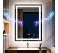 Olyvren Miroir de Salle de Bain LED avec lumières 60x80cm,Double Haut-Parleur Bluetooth,Anti-buée,3 températures de Couleur,luminosité à intensité Variable,Fonction mémoire,étanche,Support Mural