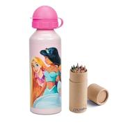 OM SUPPLIES Bouteille de sport en aluminium avec personnages de princesse 520 ml - Vacances, rentrée scolaire, déjeuner pour enfants, comprend 12 pièces (princesse)