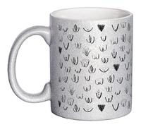 OM3® Tasse à café amusante à paillettes avec vaginas vulve chatte - Motif rond - Gobelet en céramique - 325 ml - Imprimé des deux côtés - Argenté