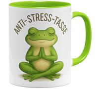 OM3 Tasse à café grenouille anti-stress avec inscription en allemand - Tasse en céramique amusante - Motif grenouille - 325 ml - Imprimé des deux côtés - Vert clair