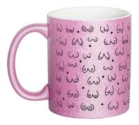 OM3 Tasse à paillettes amusante avec seins - Motif seins - Tasse à paillettes - Tasse en céramique - 325 ml - Impression complète - Rose
