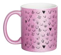 OM3 Tasse à paillettes amusante avec vagins Vulve - Motif chatte tout autour - Tasse à paillettes - Tasse en céramique - 325 ml - Imprimé des deux côtés - Rose