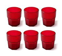 Omada Design 6 verres à boissons de 30 cl pour vos long drink en plastique 9 cm de hauteur, incassables,forme octogonale empilables et allant au lave-vaisselle, Ligne Unglassy,Rouge