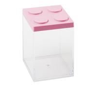 OMADA Design Boîte à dragées ou bonbons, type brique, en plastique transparent et couvercle coloré - 1000 ml - 10 x 10 x 15,5 cm