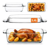 OMAGO® Plat résistant à la chaleur, grand plat à gratin, plat avec couvercle, en verre, plat à gratin en verre, rectangulaire, 5,4 L
