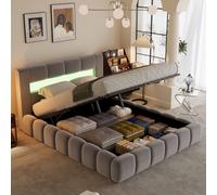 Omaha lit coffre led style nuage 180x200cm en velours gris avec tête de lit et s