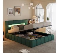 Omaha lit coffre led style nuage 180x200cm en velours vert avec tête de lit et s