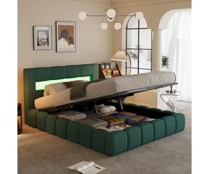 Omaha lit coffre style nuage led 140x190cm velours vert