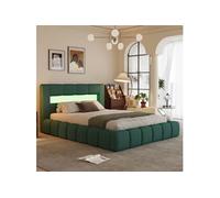 OMAHA - Lit nuage avec coffre de rangement et LED 160x200cm en velours vert avec tête de lit et sommier