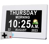 Omana Horloge de démence avec affichage de la date et 7 jours avec cadre photo HD, DST automatique, plus de 15 alarmes personnalisées, avec télécommande