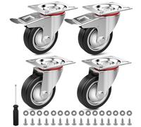 OMECO Set de 4 roulettes pivotantes 75 mm avec freins et vis - Roulettes pour Meubles Rotation à 360° - Transport Charge lourde maximale pour meubles en palettes - 400 kg - Noir