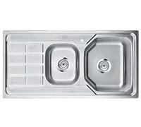 Omeere 100x50cm évier inox 304 18/8 0,8mm, évier en acier inoxydable 2 Bacs,Évier de cuisine 2 Bacs,Brossé Rectangle (Égouttoir à gauche)
