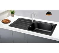 Omeere, Évier de cuisine, 100x50, en acier inoxydable 304, épaisseur de matériau 0,8 mm, bac d'évier, évier encastrable, rectangulaire 1 bac, grand bac 50x40 cm (espace de rangement gauche noir)