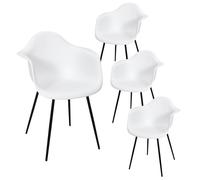 OMER - Lot de 4 Chaises Coque Accoudoirs Blanches Piètement Métal