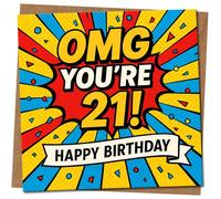 OMG You're 21! Carte d'anniversaire amusante pour 21e anniversaire Motif bande dessinée pop art avec enveloppe kraft incluse 145 x 145 mm
