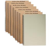 Omgoods - Cahier A4, reliure spirale - Lot de 8 - 200 pages - Couverture en kraft - Papier lisse - Dimensions : 20,2 x 11,4 cm - Bloc-notes
