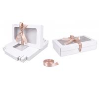 Omgoods - Coffret de 12 boîtes cadeaux rectangulaires avec couvercle transparent et ruban en satin