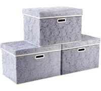 Omgoods - Coffret de 3 boîtes de rangement grises avec couvercle et poignées