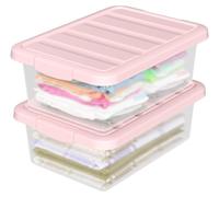 Omgoods - Coffret de rangement empilable, lot de 2, avec couvercle rose, 16 litres