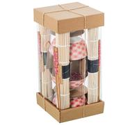 Omgoods - Coffret sushi comprenant 4 bols, des baguettes et des sous-verres - Porcelaine et bois