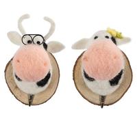 Omgoods - Crochets décoratifs en forme de vache avec collier de perles - Rose/Noir/Blanc - Lot de 2