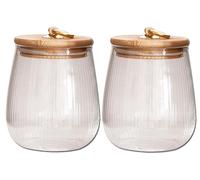 Omgoods - Ensemble de 2 pots en verre avec couvercle en bambou, capacité de 650 ml