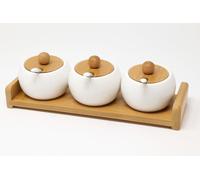 Omgoods - Ensemble de 3 pots à confiture empilables avec couvercle en bois et plateau