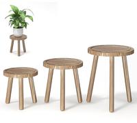 Omgoods - Ensemble de 3 tabourets ronds pour plantes - Couleur marron clair, meubles d'intérieur