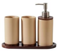 Omgoods - Ensemble de 4 accessoires de salle de bain en céramique - Inclut un porte-brosse à dents et un distributeur de savon