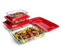Omgoods - Ensemble de 8 moules rectangulaires en verre trempé avec couvercles