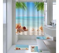 Omgoods - Ensemble de rideau de douche tropical comprenant 4 pièces et des tapis antidérapants