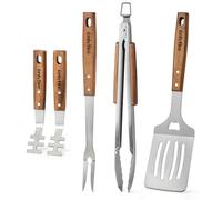 Omgoods - Ensemble d'outils de grill - Coffret de 5 pièces avec manches en bois
