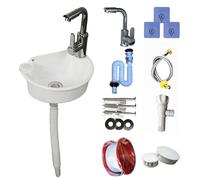 Omgoods - Ensemble lavabo en plastique avec robinet - Lavabo mural demi-rond pour salle de bain et jardin