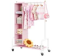Omgoods - Étagère à vêtements pour enfants sur roulettes - Porte-déguisements - Sac de rangement - Chambre d'enfant - Rose/Blanc - Conception durable