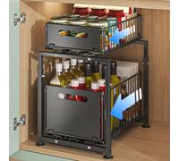 Omgoods - Étagère de rangement à fixer sous l'évier - Organisateur métallique extensible à 2 niveaux pour la cuisine et la salle de bain