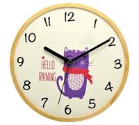 Omgoods - Horloge mural en bois pour enfants, écologique et respectueux de l'environnement, avec un motif de chat et un mouvement silencieux