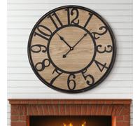 Omgoods - Horloge mural Maxstar avec mouvement silencieux - Horloge en métal et en bois de style rustique avec chiffres arabes
