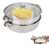 Omgoods - Marmite à vapeur de 28 cm - Panier à vapeur en acier inoxydable - 2 niveaux - Couvercle en verre - Design ergonomique - Isolation thermique - Cuiseur vapeur