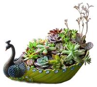 Omgoods - Pot de fleurs fait à la main - Design paon - Multifonctionnel - Pot de fleurs décoratif - Résine de haute qualité - Conception avec trous pour une croissance saine des plantes