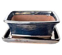 Omgoods - Pot en céramique émaillée pour bonsaï avec soucoupe intégrée (Gris, 18 cm)