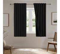 Omgoods - Rideaux occultants à volants - Lot de 2, 137 x 117 cm, rideaux courts et opaques, couleur noire